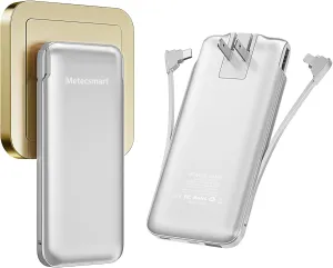 Portable Charger Power Bank with Built-in Cable & AC Plug, 10000mAh Fast USB-C Charger, Slim Mini Battery for iPhone 16/15/14/13/Pro/Max & All USB-C Devices