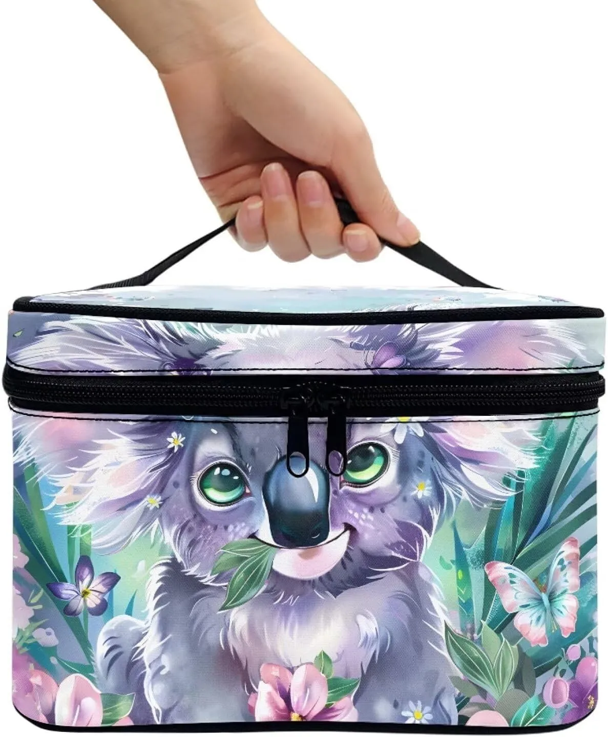 Portable Cosmetic Bags for Women Sloth Printed Travel Makeup Bag with Handle and Smooth Zipper Toiletry Pouch Plenty of Room