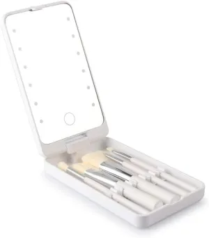 Portable Mini LED Makeup Mirror Touch Screen Rotatable Cosmetics Brushes Storage Box 12 Lights Folding Adjustable Vanity Mirror (Color : White)