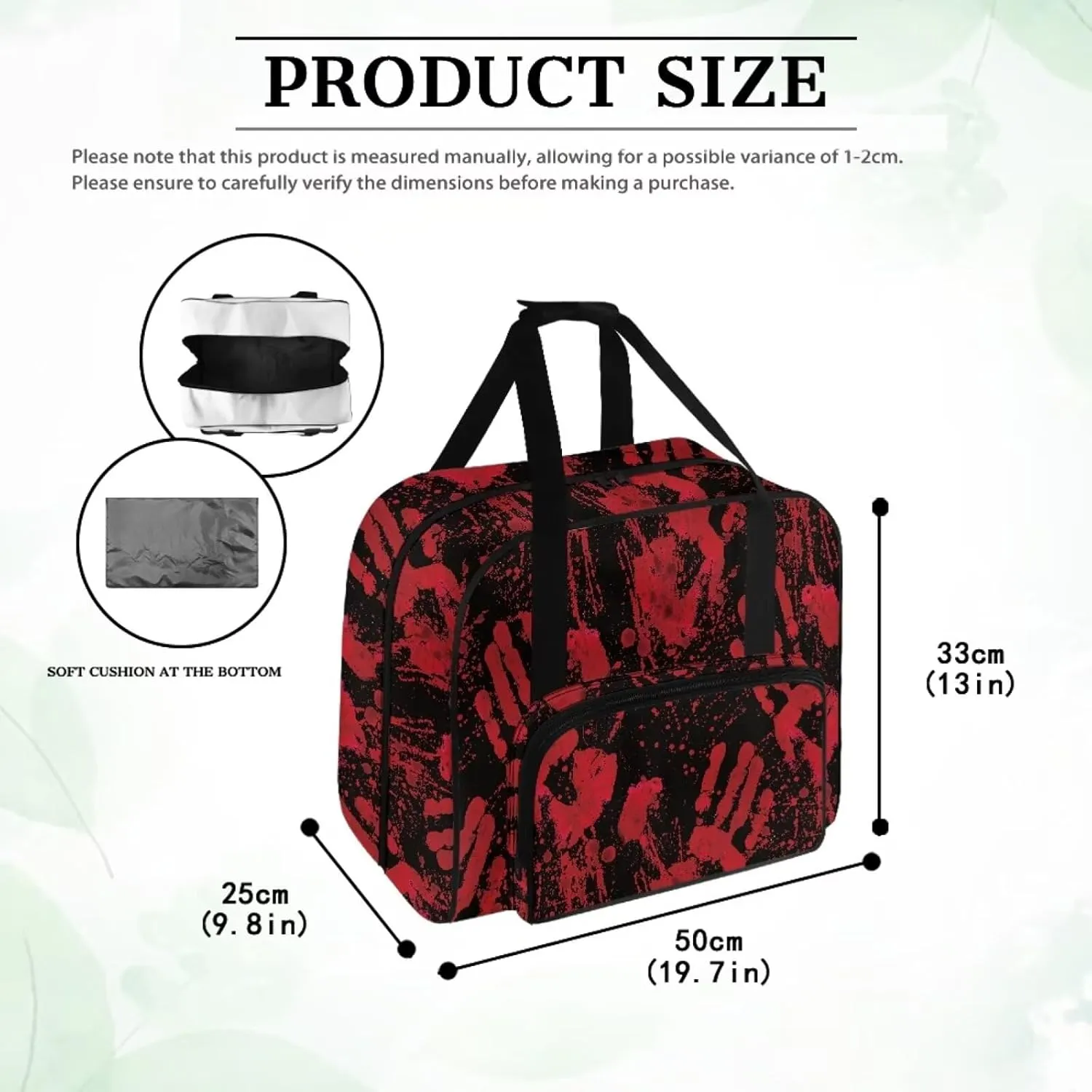 Portable Sewing Machine Case Bloody Handprint Tote Bag, Halloween Decor Carry Bag, Padded Storage Cover with Pockets and Handles, Suitable for Most Standard Singer, Brother, Janome
