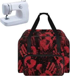 Portable Sewing Machine Case Bloody Handprint Tote Bag, Halloween Decor Carry Bag, Padded Storage Cover with Pockets and Handles, Suitable for Most Standard Singer, Brother, Janome