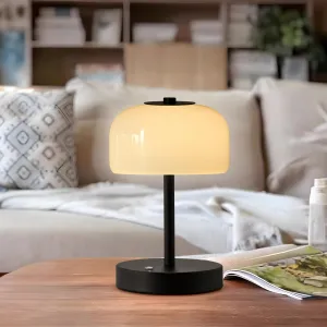 PORTRES Cordless Table Lamp Rechargeable Battery Operated Mushroom lamp Opal Glass Shade 3 Way Dimmable LED Touch Outdoor Lamp for Camping Bedroom Dining Living Room Beside Patio Restaurant,Black