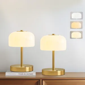 PORTRES Cordless Table Lamp Rechargeable Battery Operated Mushroom lamp Opal Glass Shade 3 Way Dimmable LED Touch Outdoor Lamp for Camping Bedroom Dining Living Room Beside Patio Restaurant,Gold
