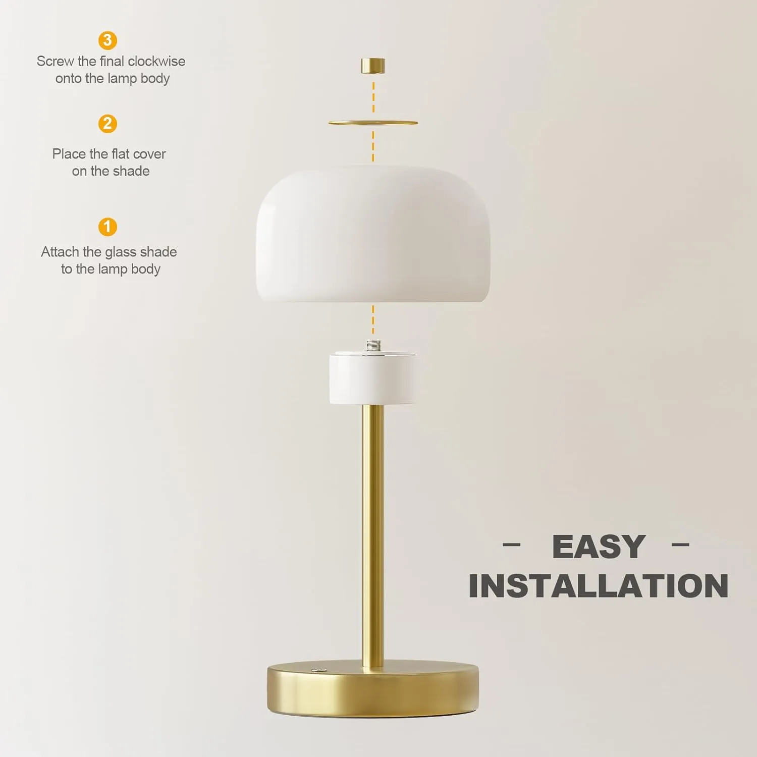 PORTRES Cordless Table Lamp Rechargeable Battery Operated Mushroom lamp Opal Glass Shade 3 Way Dimmable LED Touch Outdoor Lamp for Camping Bedroom Dining Living Room Beside Patio Restaurant,Gold