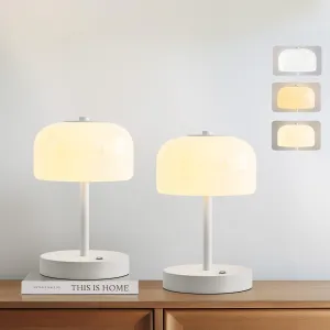PORTRES Cordless Table Lamp Rechargeable Battery Operated Mushroom lamp Opal Glass Shade 3 Way Dimmable LED Touch Outdoor Lamp for Camping Bedroom Dining Living Room Beside Patio Restaurant,White