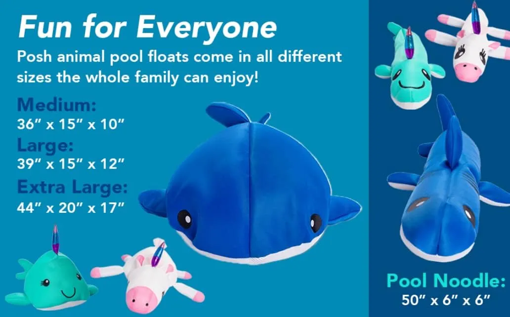 Posh Creations Floating Animal Pool Floats and Noodles with EPS for Kids, Teens and Adults, Comfy Stuffed Pool Float for Lounging, Mesh
