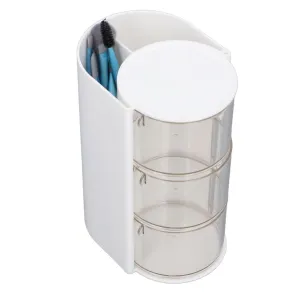 Powder Storage Box, Support for Accumulation of Ball in Rolling Powder with 8 Pieces of Makeup Brushes for Vanity Tables (White)