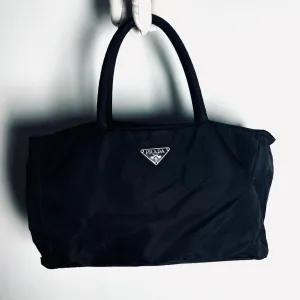 Prada Black Tessuto Classic Monogram Logo Shopper City Nylon Shoulder Tote Bag
