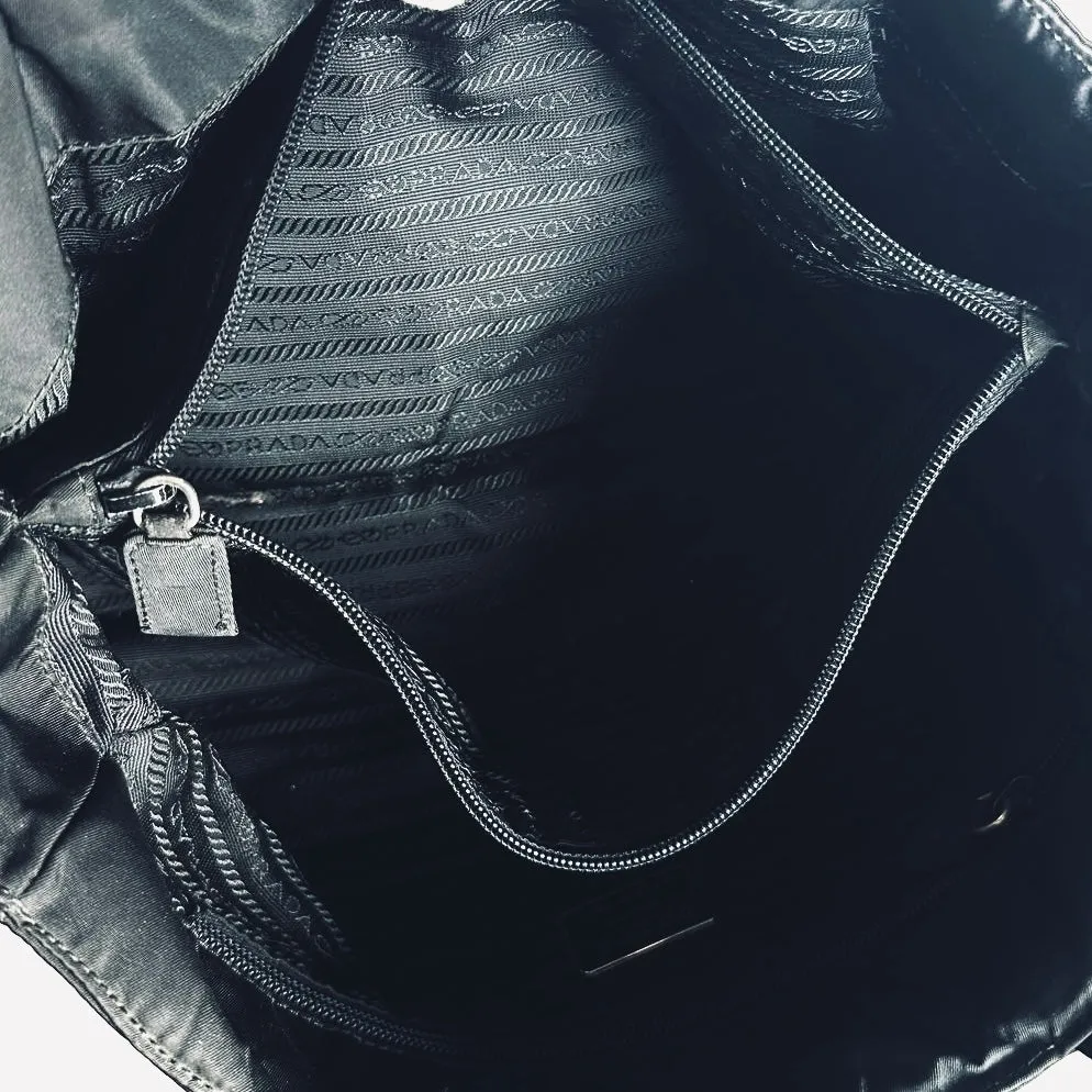 Prada Black Tessuto Classic Monogram Logo Shopper City Nylon Shoulder Tote Bag