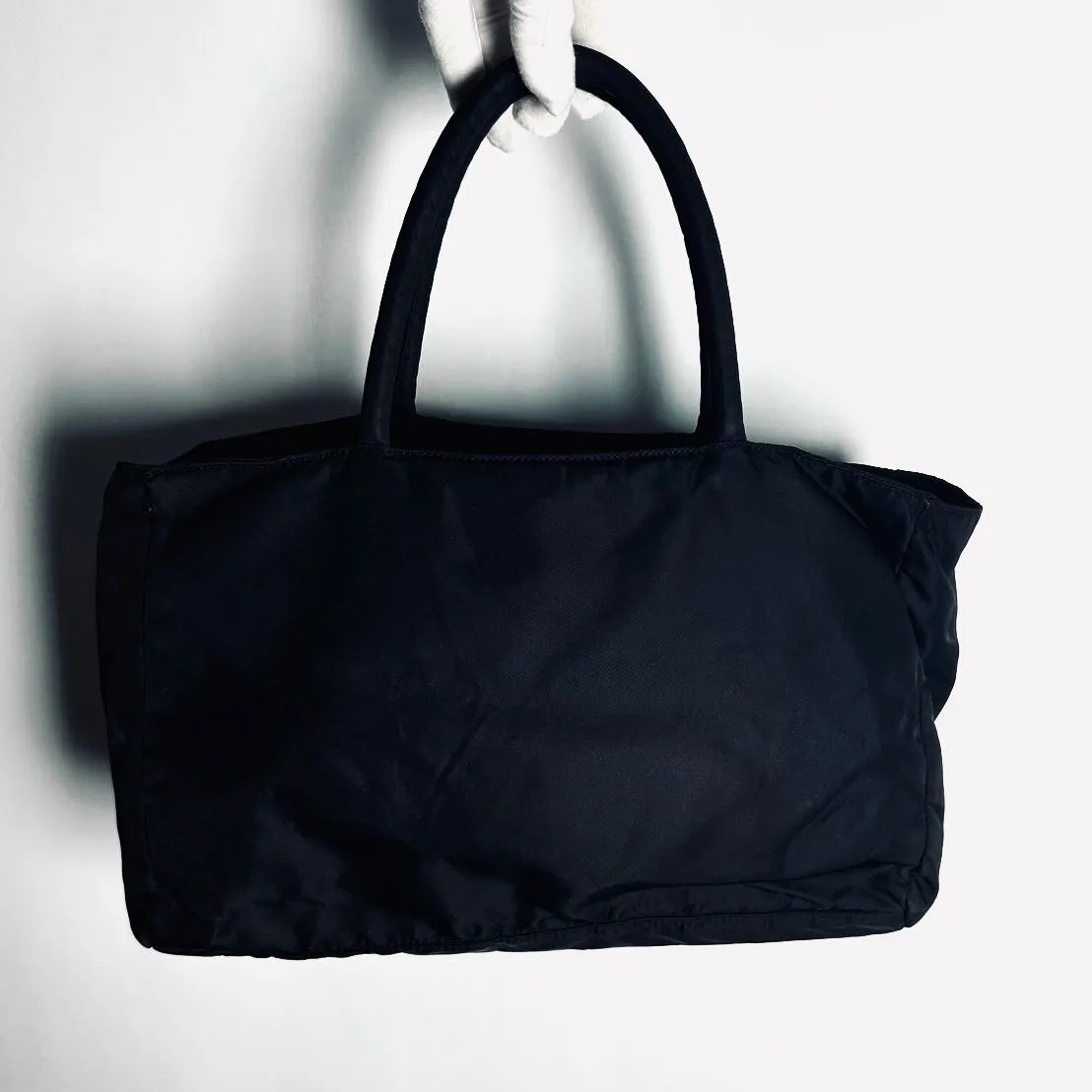 Prada Black Tessuto Classic Monogram Logo Shopper City Nylon Shoulder Tote Bag