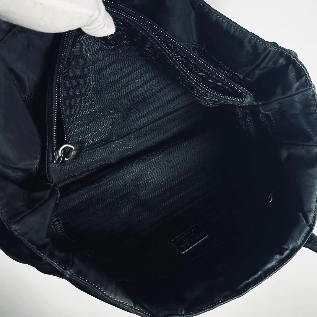 Prada Black Tessuto Classic Monogram Logo Shopper City Nylon Shoulder Tote Bag