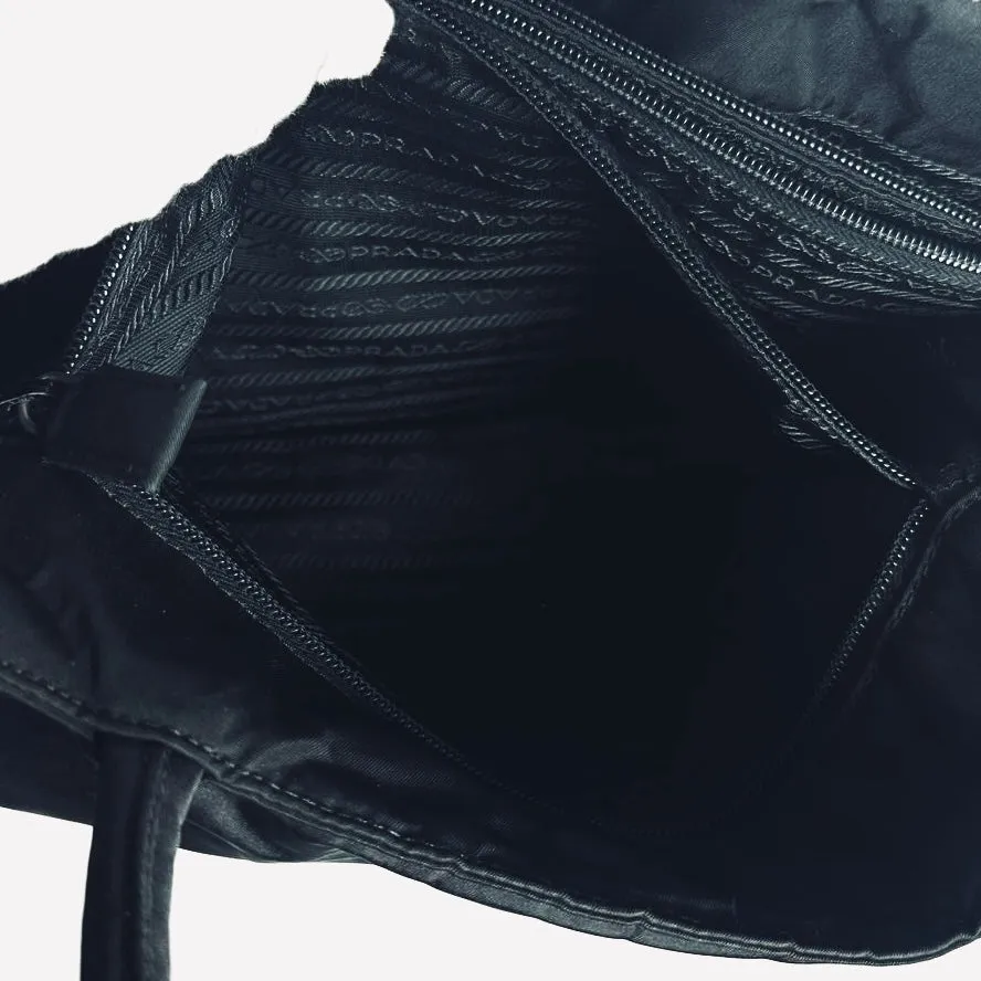 Prada Black Tessuto Classic Monogram Logo Shopper City Nylon Shoulder Tote Bag