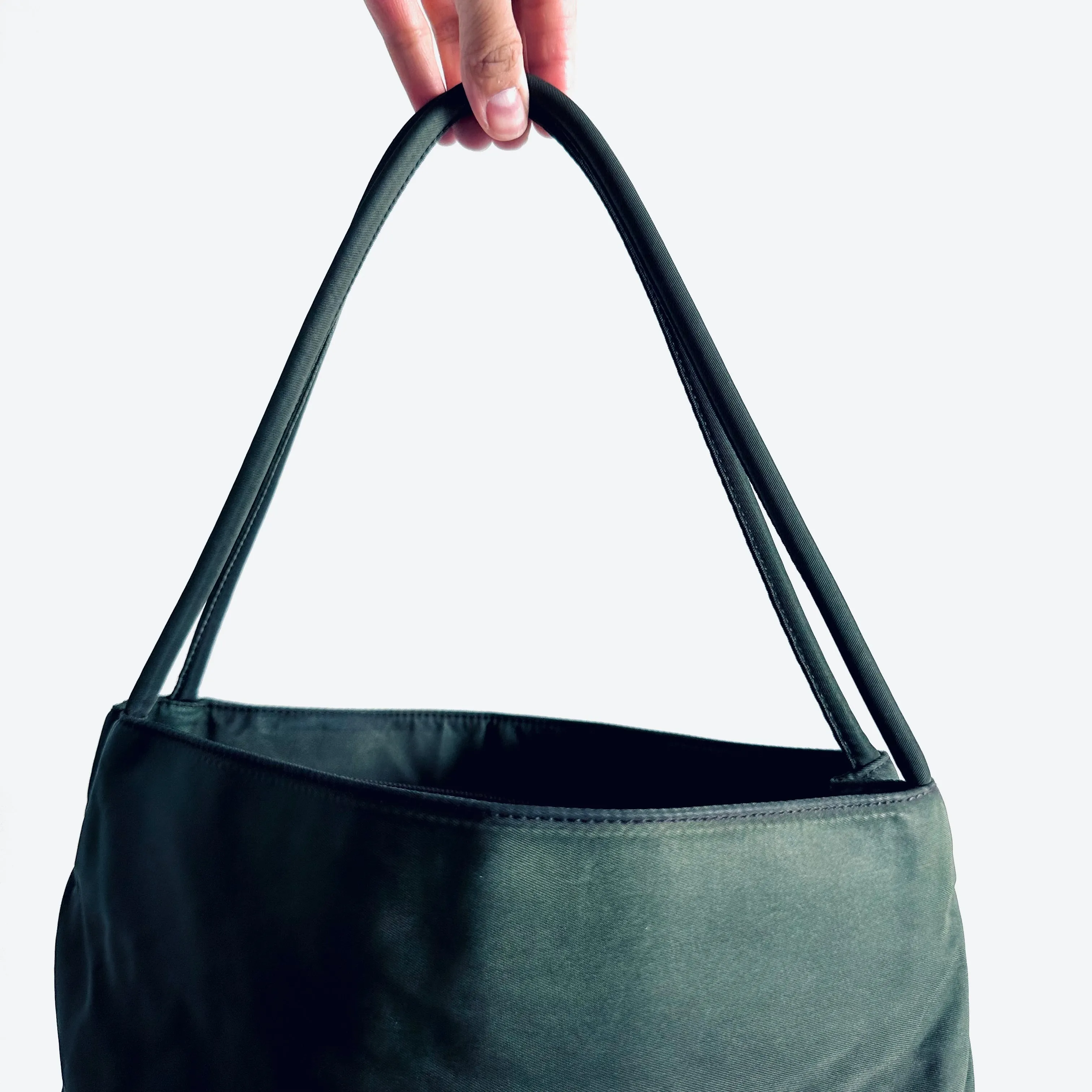 Prada Dark Khaki Green Tessuto Classic Logo Nylon Shopper Shoulder Tote Bag