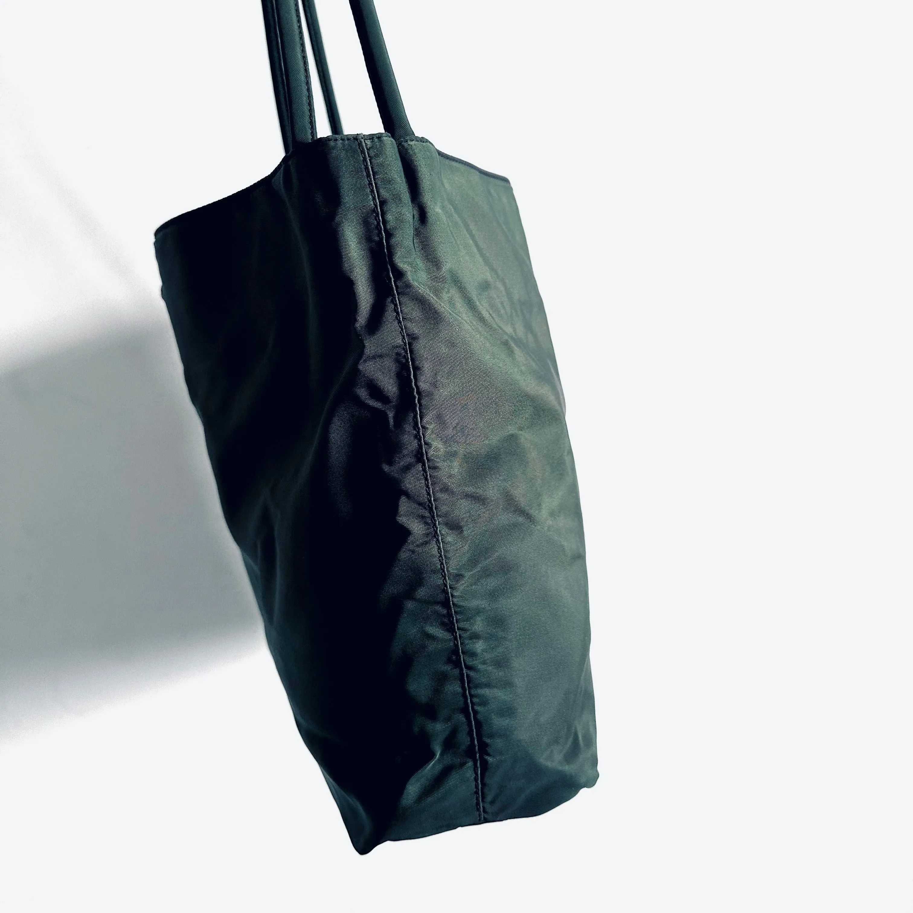 Prada Dark Khaki Green Tessuto Classic Logo Nylon Shopper Shoulder Tote Bag