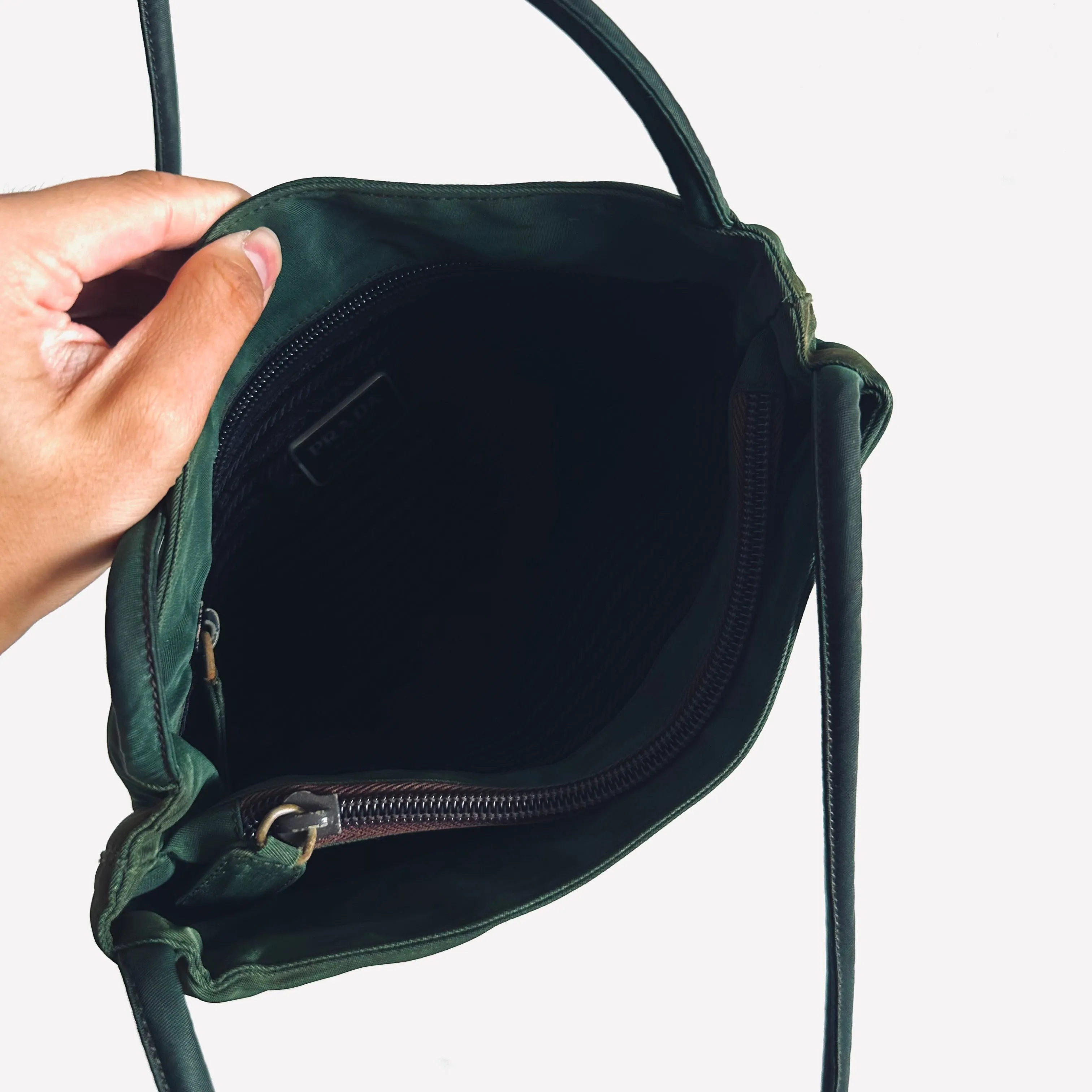 Prada Jade Malachite Tessuto City Classic Logo Structured Shoulder Shopper Tote Bag