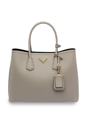 Prada - medium double tote - women - Nappa Leather/Leather - One Size - Grey
