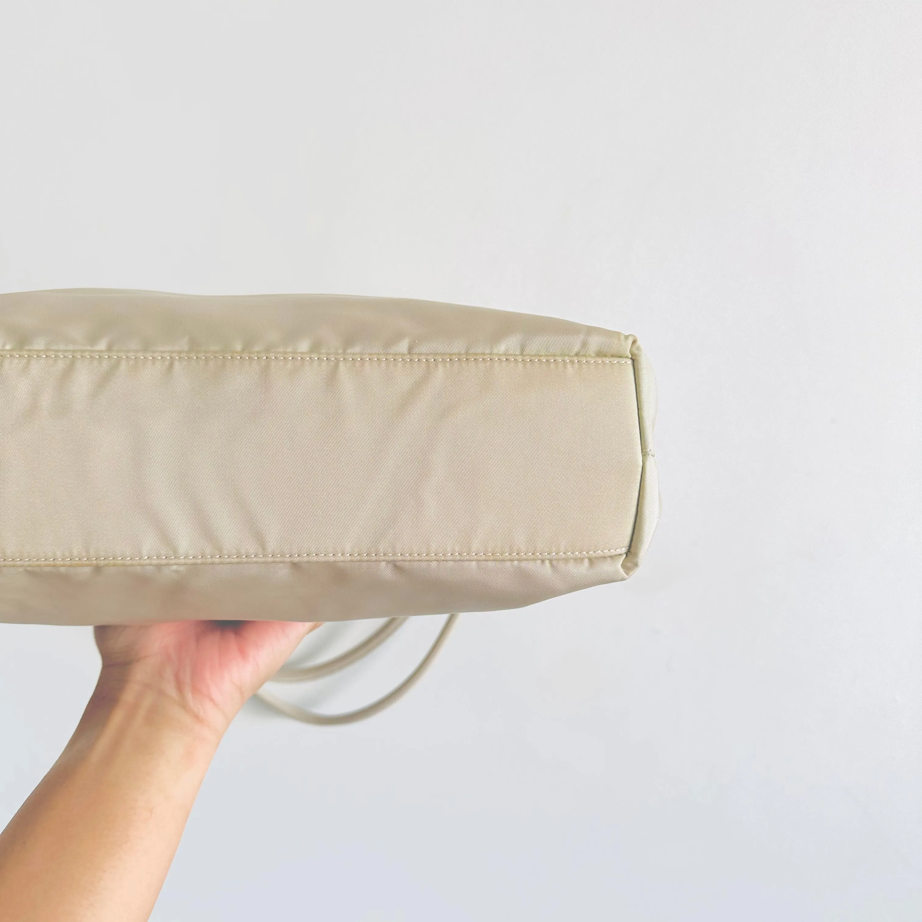 Prada Off White Cream Tessuto Classic Logo Nylon Structured Shoulder Tote Bag