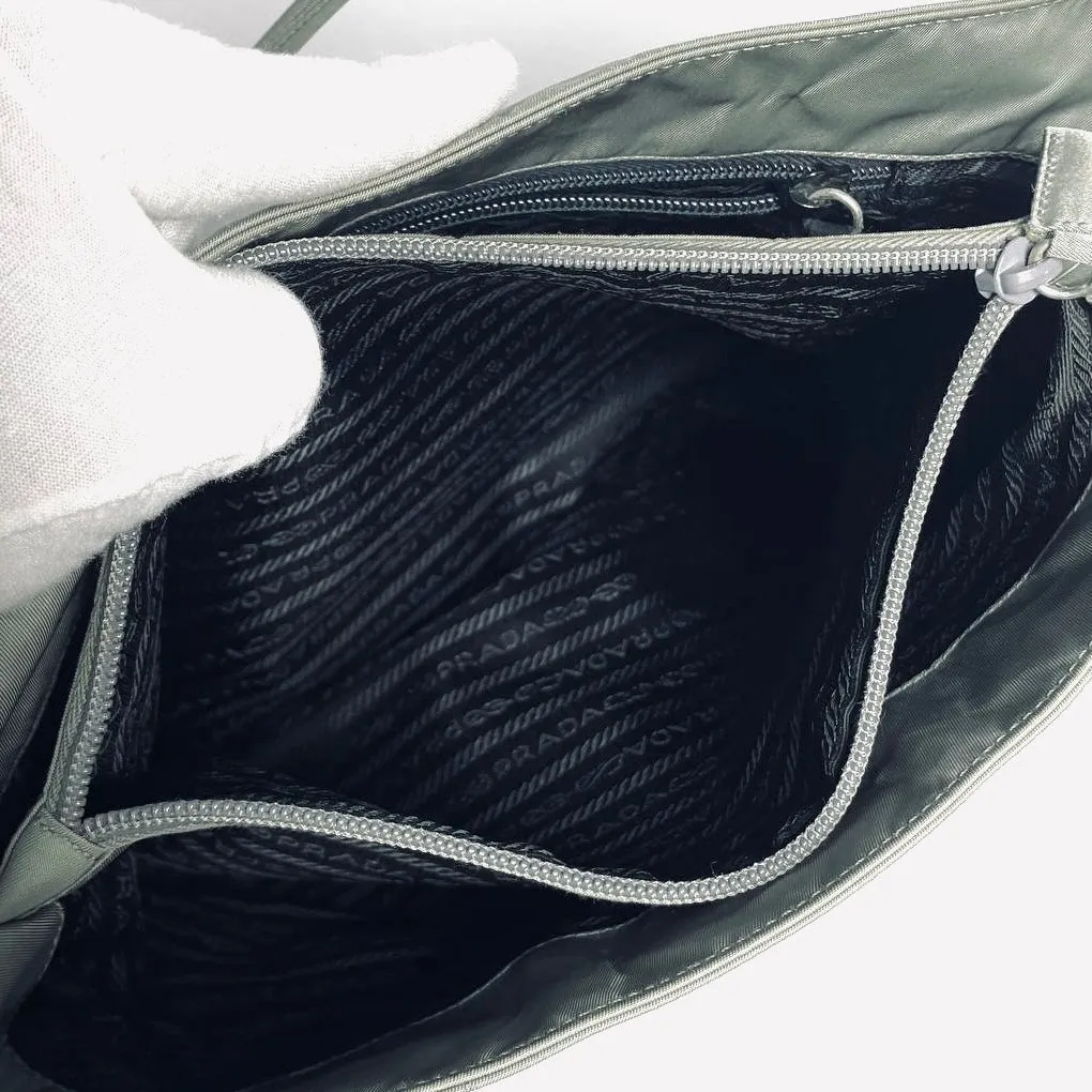 Prada Sage Green Tessuto City Classic Logo Structured Shoulder Tote Bag