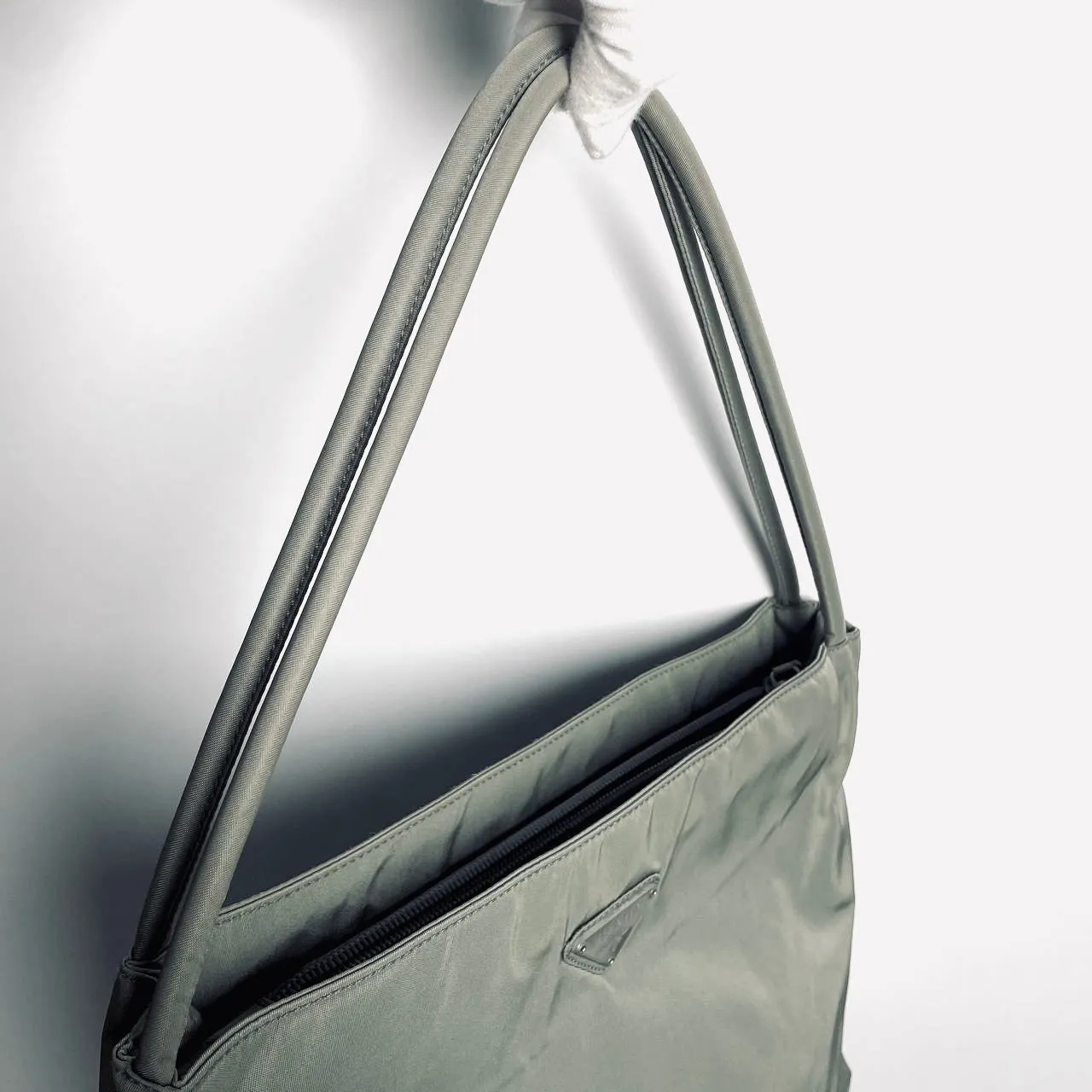 Prada Sage Green Tessuto City Classic Logo Structured Shoulder Tote Bag