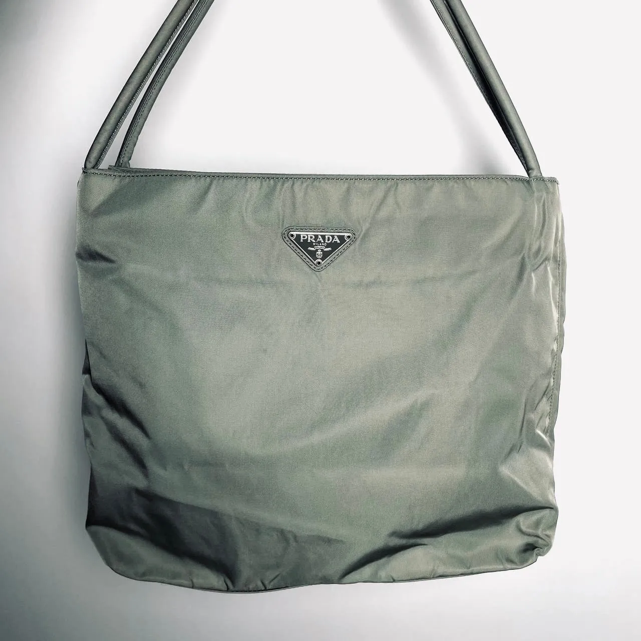 Prada Sage Green Tessuto City Classic Logo Structured Shoulder Tote Bag