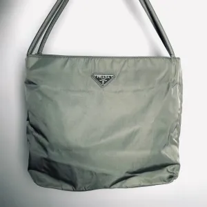 Prada Sage Green Tessuto City Classic Logo Structured Shoulder Tote Bag