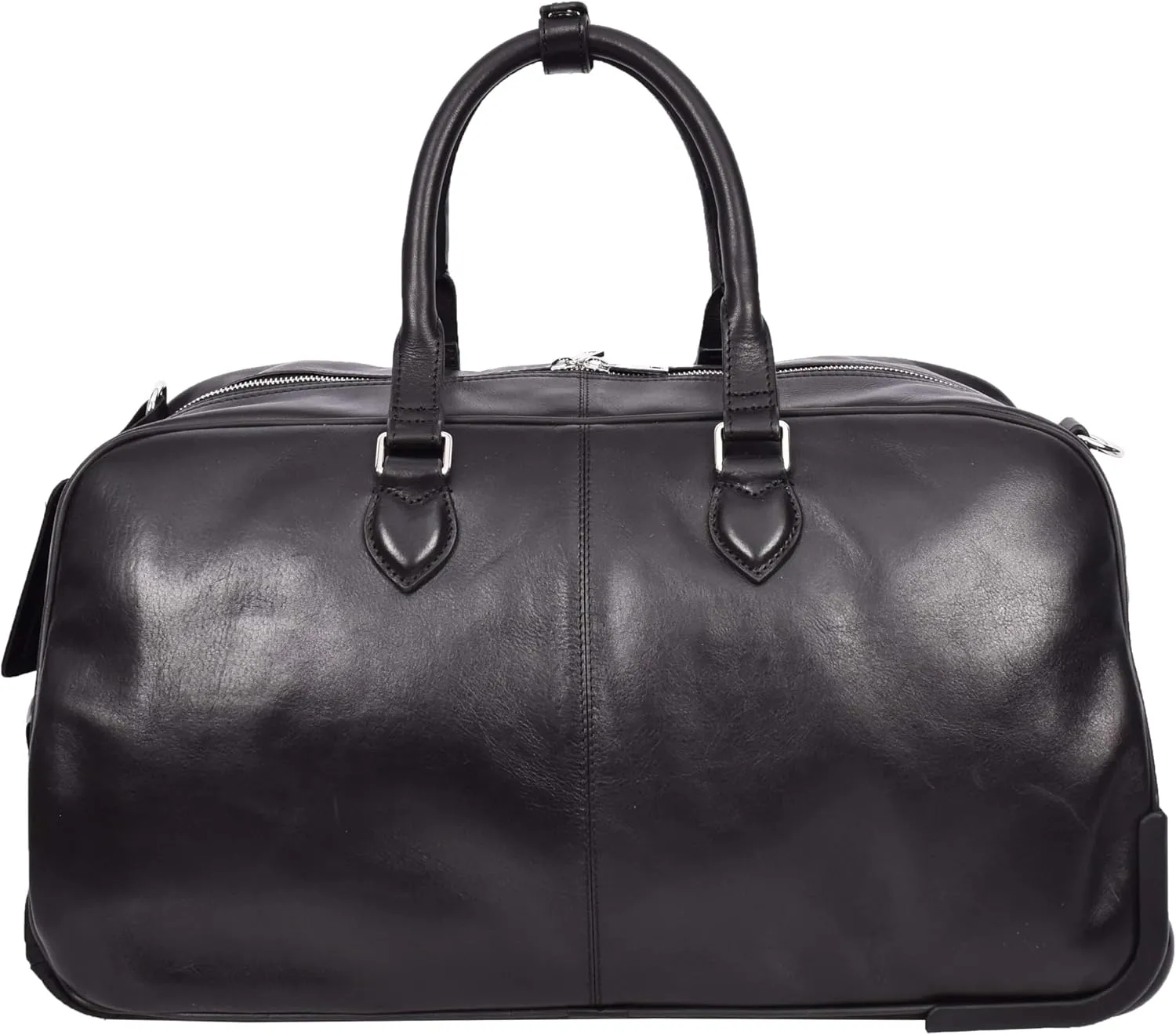 Premium Leather Wheeled Holdall Cabin Size Weekend Travel Duffle Bag AL50, Black, L, Holdall