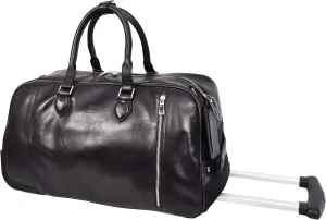 Premium Leather Wheeled Holdall Cabin Size Weekend Travel Duffle Bag AL50, Black, L, Holdall