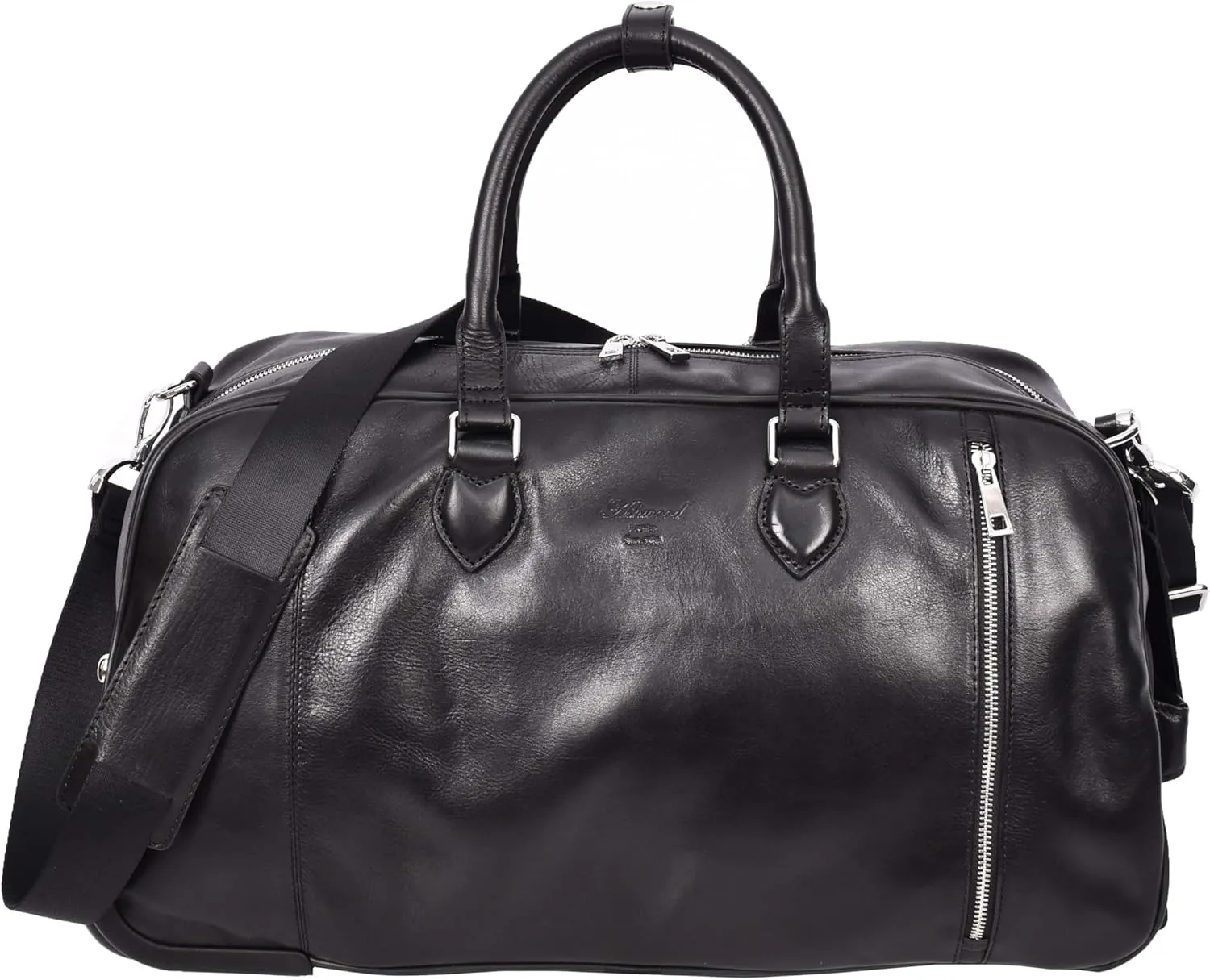 Premium Leather Wheeled Holdall Cabin Size Weekend Travel Duffle Bag AL50, Black, L, Holdall
