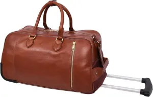 Premium Leather Wheeled Holdall Cabin Size Weekend Travel Duffle Bag AL50, Tan, L, Holdall