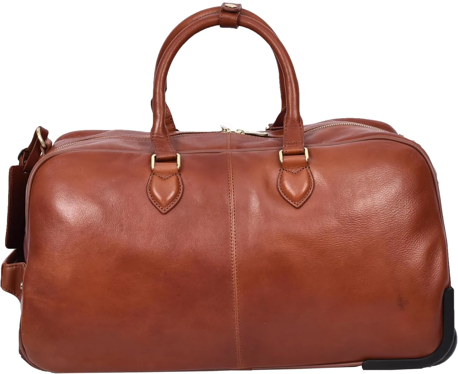 Premium Leather Wheeled Holdall Cabin Size Weekend Travel Duffle Bag AL50, Tan, L, Holdall