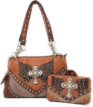 Premium Western Women's Angel Wings Cross Handbag Messenger Bag Wallet and Set