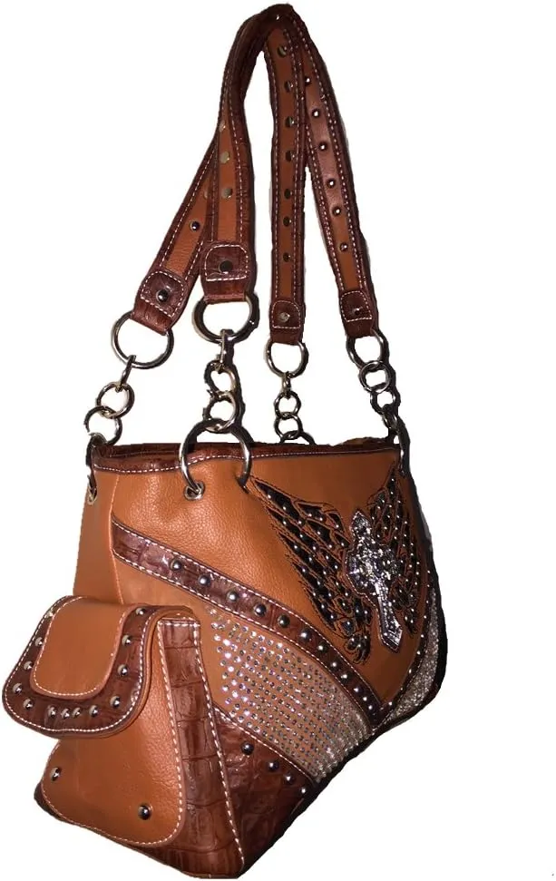 Premium Western Women's Angel Wings Cross Handbag Messenger Bag Wallet and Set