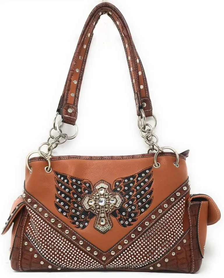 Premium Western Women's Angel Wings Cross Handbag Messenger Bag Wallet and Set