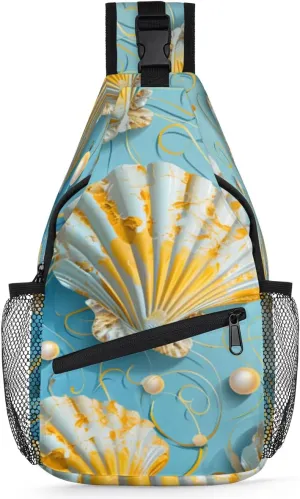 Pretty Mussel Pearls Sling Backpack for Women Men Waterproof Antitheft Chest Bag Lightweight Travel Crossbody Shoulder Bag for Shopping Outdoor Leisure Sports Mountaineering Riding