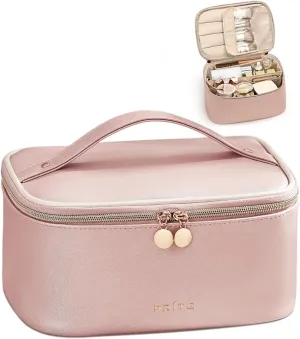 Prite Makeup Bag, Large Capacity Portable Travel Cosmetic Bag, Waterproof Makeup Organizer for Women with Handle and Divider(Pearl Pink)