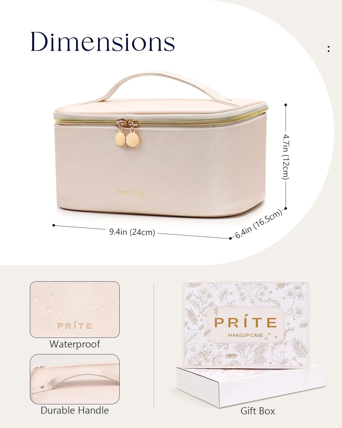 Prite Makeup Bag, Large Capacity Portable Travel Cosmetic Bag, Waterproof Makeup Organizer for Women with Handle and Divider(Pearl White)
