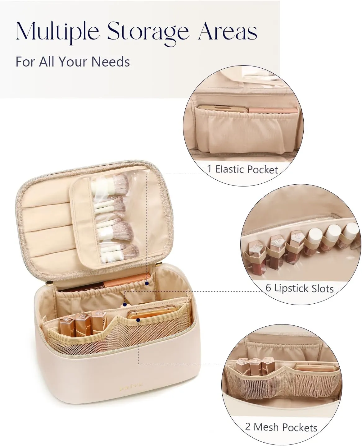 Prite Makeup Bag, Large Capacity Portable Travel Cosmetic Bag, Waterproof Makeup Organizer for Women with Handle and Divider(Pearl White)
