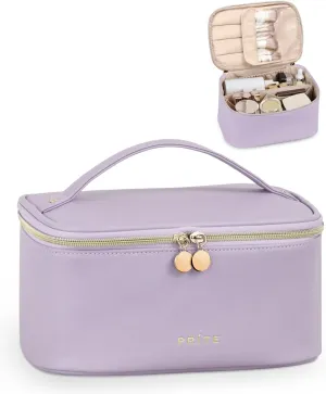 Prite Makeup Bag, Large Capacity Portable Travel Cosmetic Bag, Waterproof Makeup Organizer for Women with Handle and Divider(Purple)