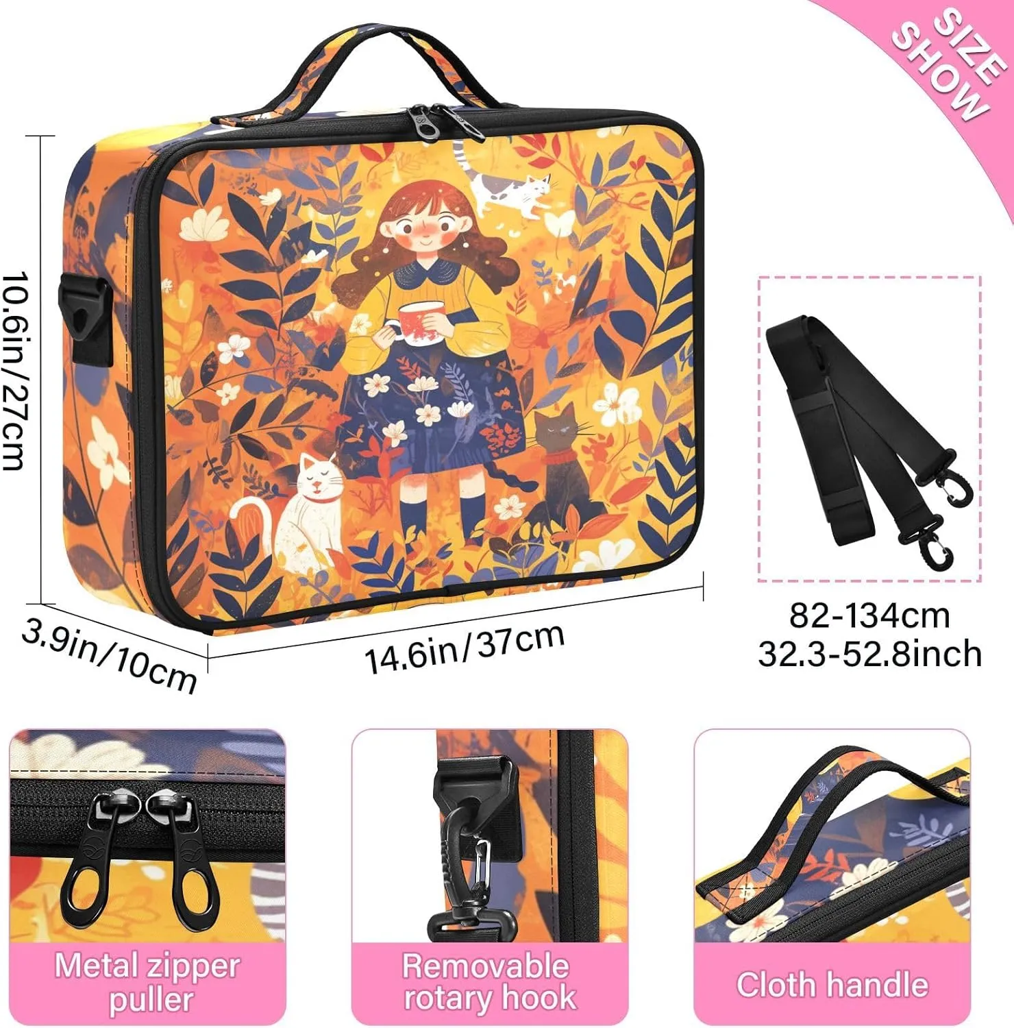 Professional Makeup Bag Organizer 14.6" Travel Cosmetic Case with 10 Adjustable Dividers