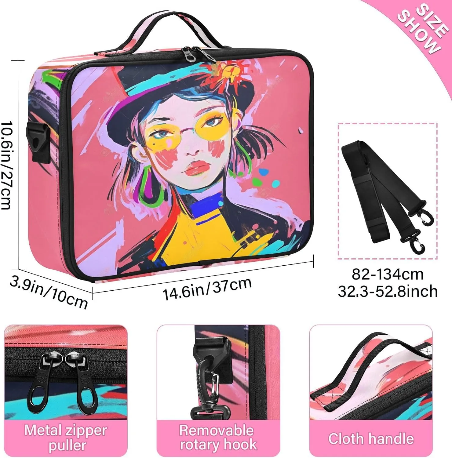Professional Makeup Bag Organizer 14.6" Travel Cosmetic Case with 10 Adjustable Dividers