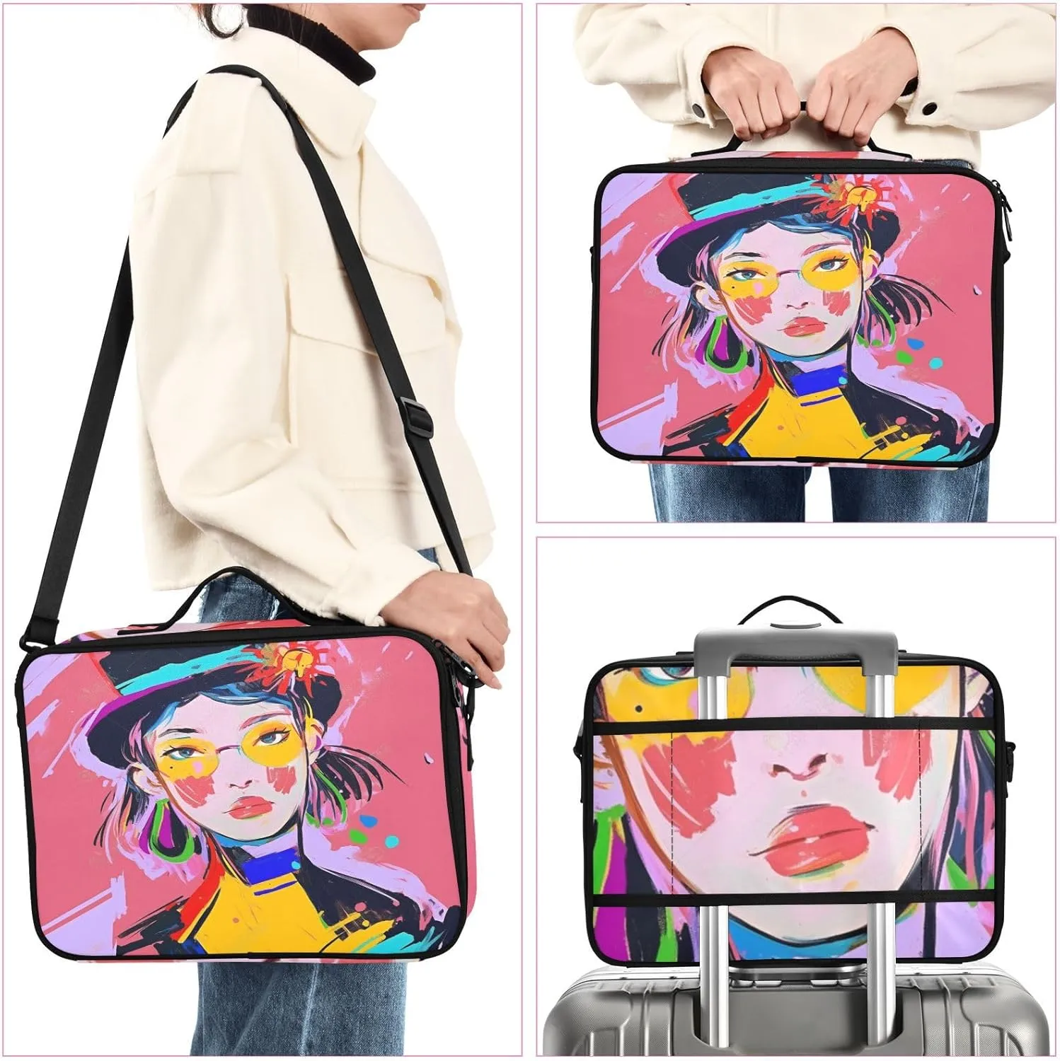 Professional Makeup Bag Organizer 14.6" Travel Cosmetic Case with 10 Adjustable Dividers