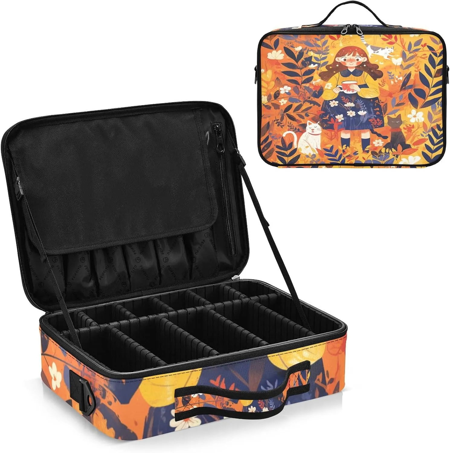 Professional Makeup Bag Organizer 14.6" Travel Cosmetic Case with 10 Adjustable Dividers