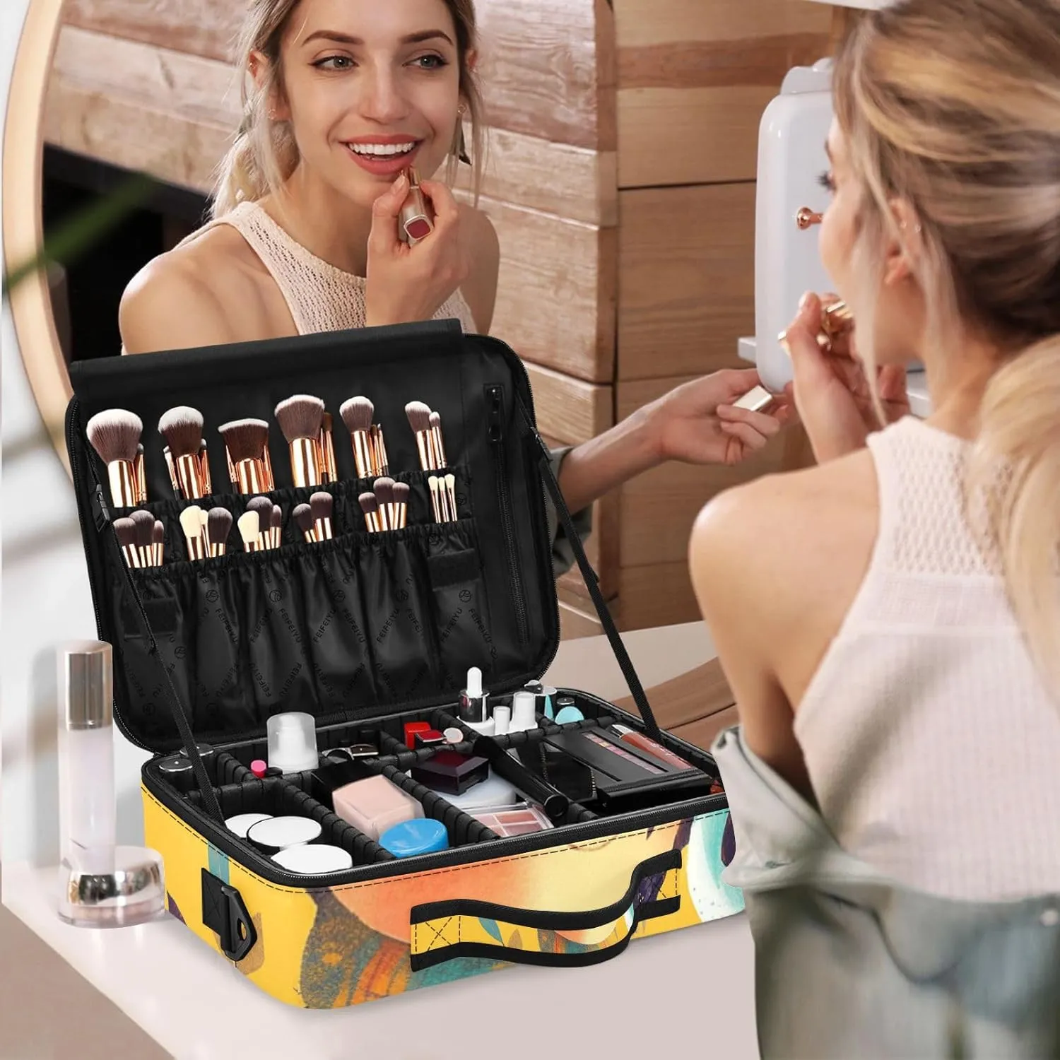 Professional Makeup Bag Organizer 14.6" Travel Cosmetic Case with 10 Adjustable Dividers