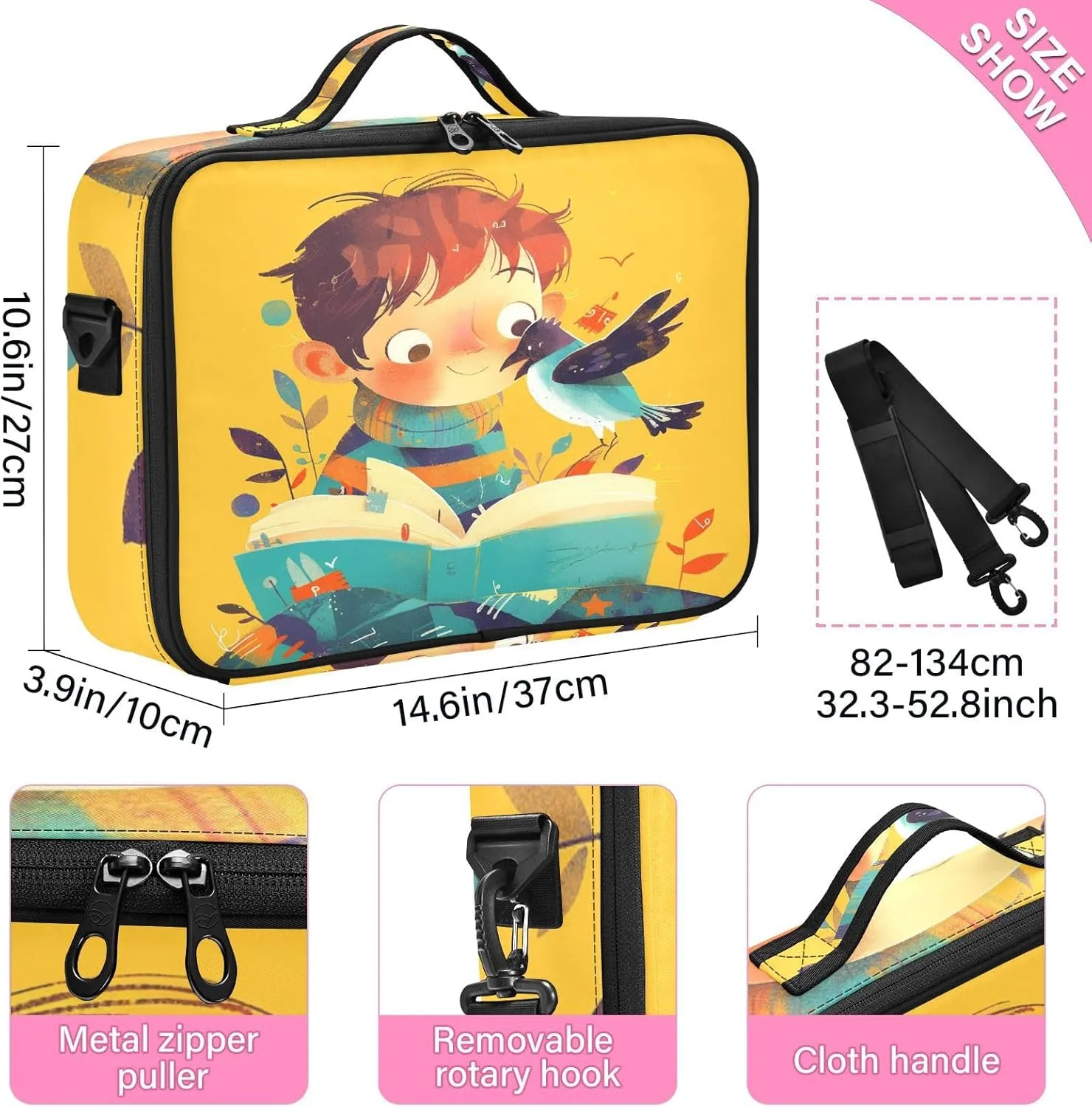 Professional Makeup Bag Organizer 14.6" Travel Cosmetic Case with 10 Adjustable Dividers