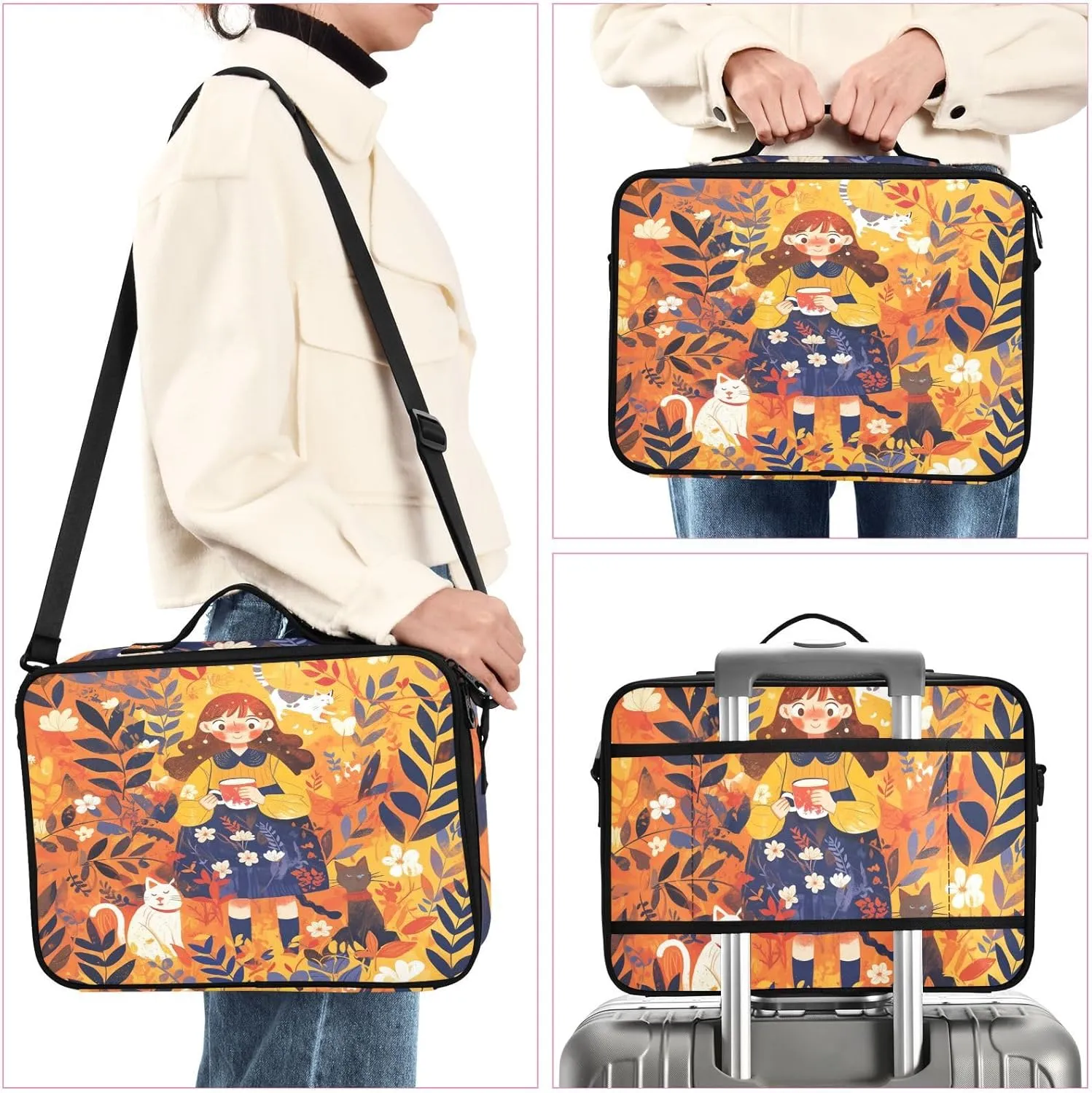 Professional Makeup Bag Organizer 14.6" Travel Cosmetic Case with 10 Adjustable Dividers