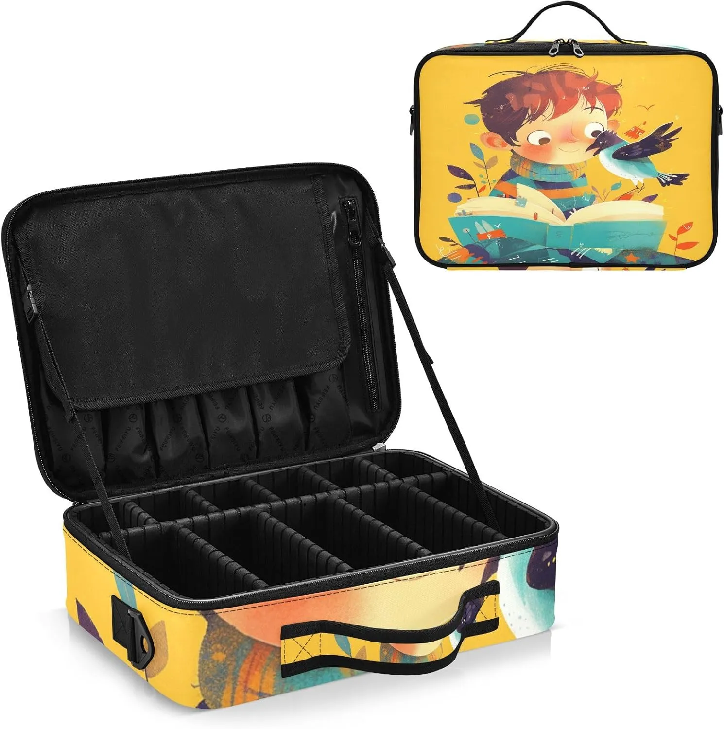 Professional Makeup Bag Organizer 14.6" Travel Cosmetic Case with 10 Adjustable Dividers