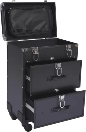 Professional Rolling Makeup Case with Wheels, 3 Layers Cosmetic Case Rolling Makeup Case with Keys for Hairstylists Nail Tech, 14.2 * 9.1 * 22.8inch, Aluminum Alloy