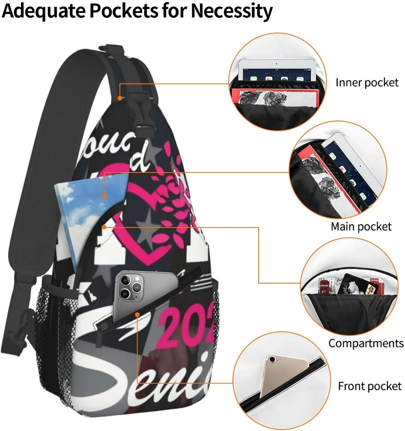Proud Mom Of A 2025 Senior Class Of 2025 Graduation Crossbody Backpack Dachshunds Dog Chest Bag Lightweight One Strap Backpack Multipurpose Travel Hiking For Men Women