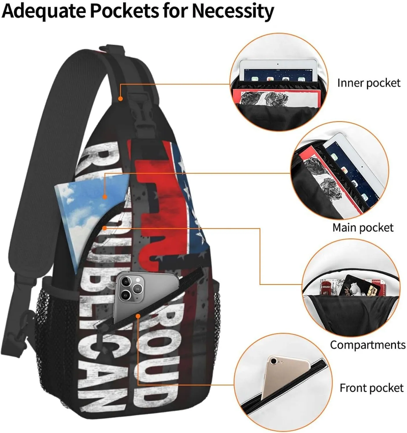 Proud To Be A Republican Crossbody Backpack Dachshunds Dog Chest Bag Lightweight One Strap Backpack Multipurpose Travel Hiking For Men Women