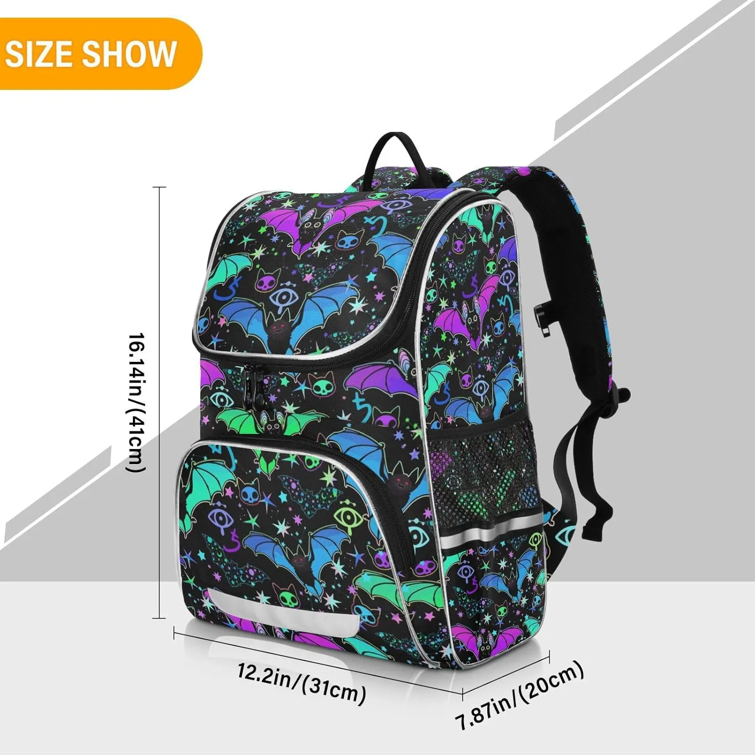 Psychedelic Bats Backpack 16 Inch Stylish Casual Rucksack Daypacks, College School Student Laptop Backpack